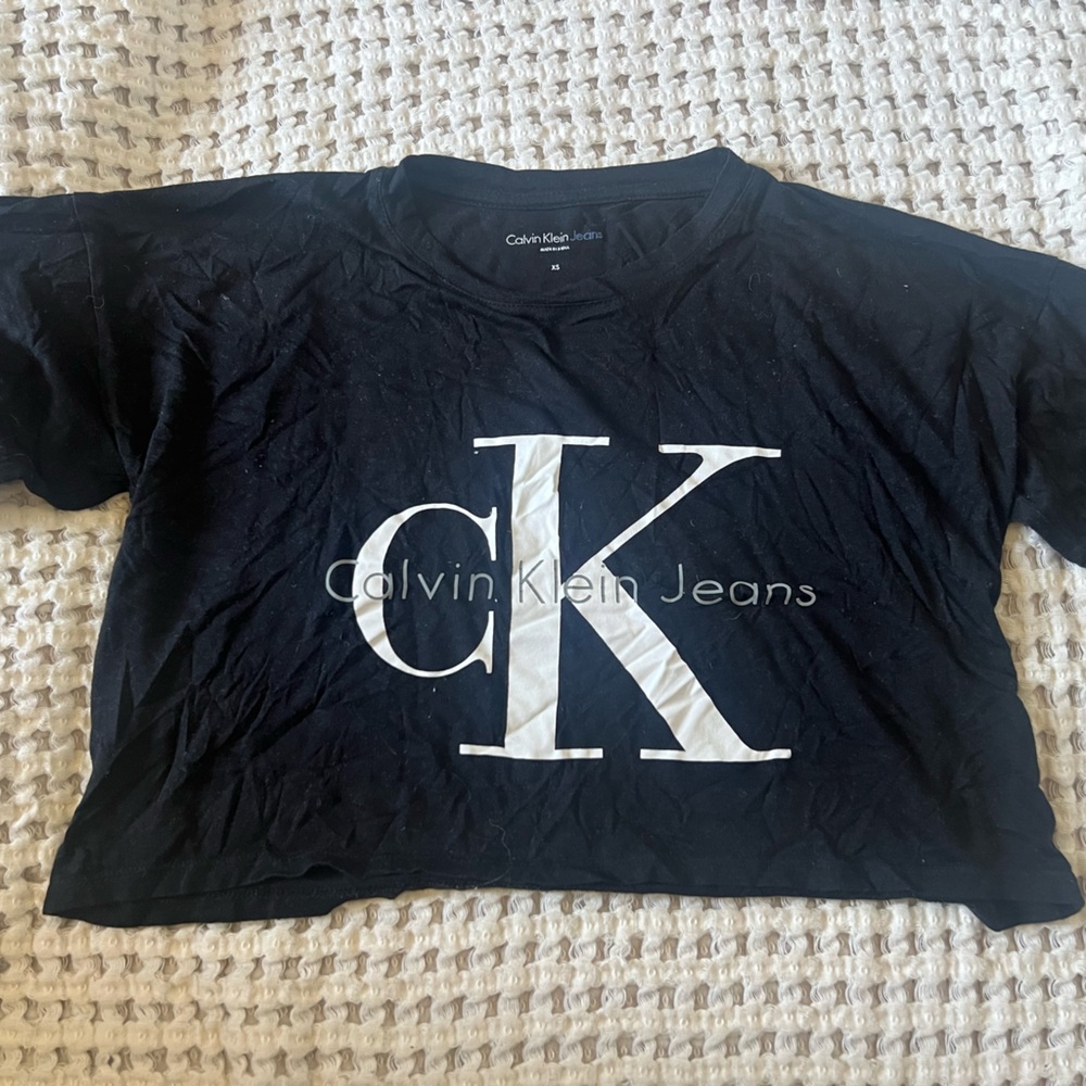 Calvin Klein Black and White Logo Vintage Crop Top